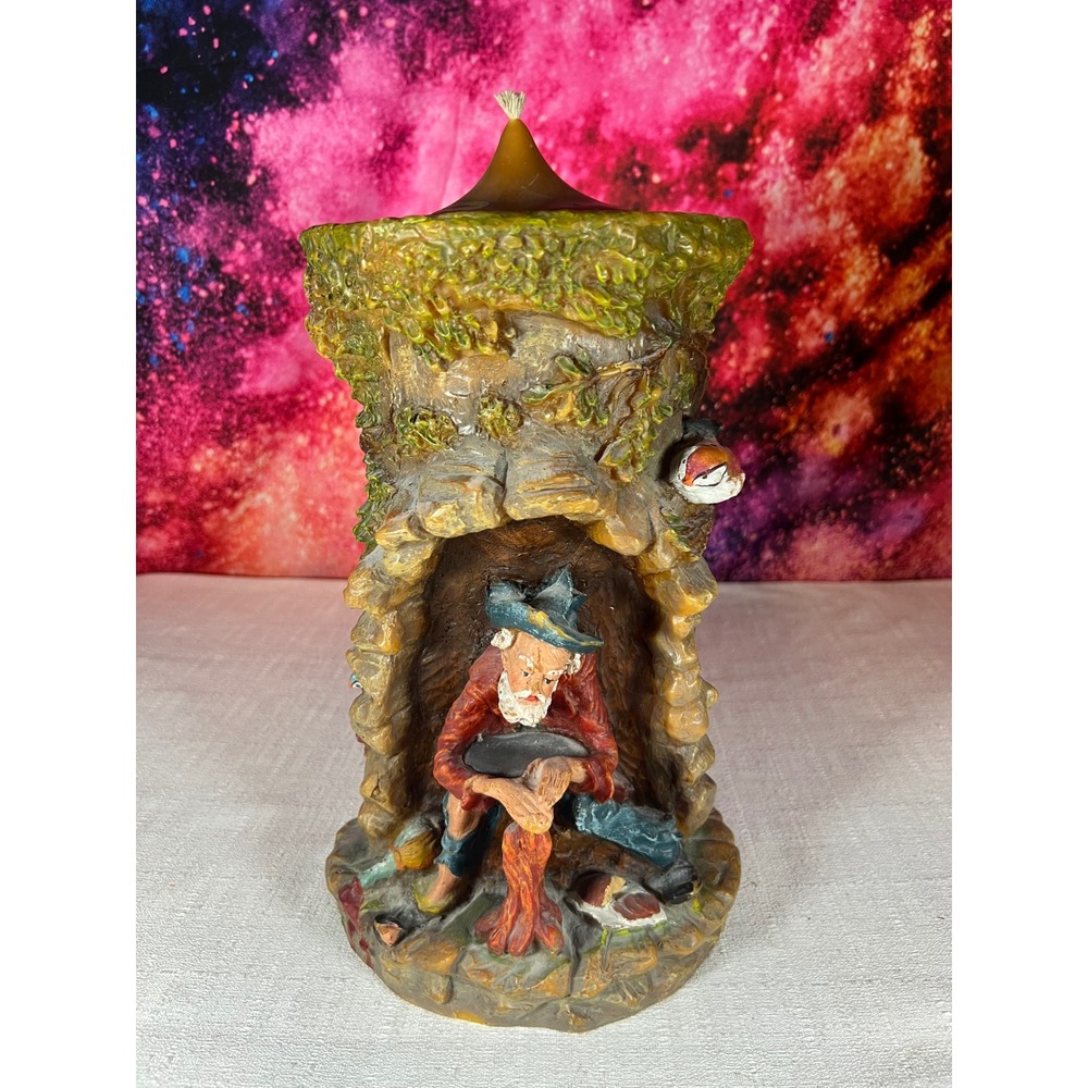 Vintage Gunter Kerzen German Handmade Painted Gnome Forest Scene Candle 12.5in